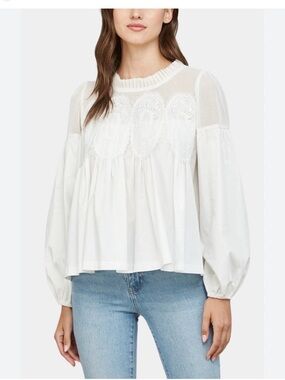 Fate Crochet Lace Medallion Boho Peasant Blouse S Cottagecore Balloon Sleeve
